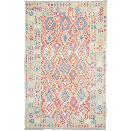 Tappeto Kilim Afghanistan Verde Salvia Corallo 196x304 cm