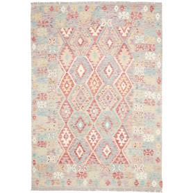 Tappeto Kilim Afghanistan Terracotta Azzurro Pastello E Crem
