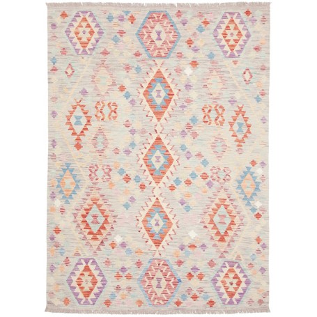 Tappeto Kilim Afghanistan Grigio Chiaro Blu Pastello 150x208