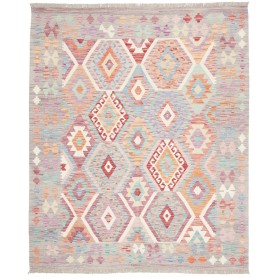 Tappeto Kilim Afghanistan Grigio-lilla Tenue Corallo 157x191