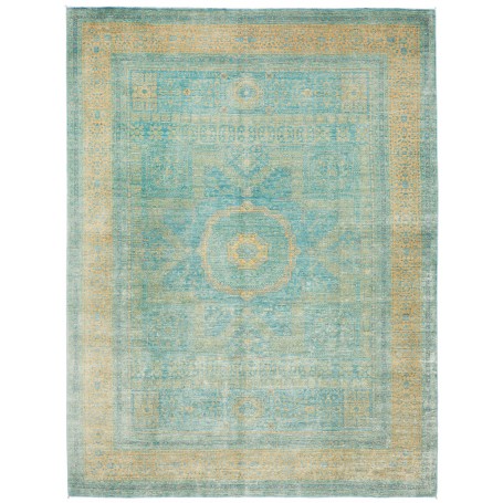 Tappeto Mamlouk Pakistan Geometrico Turchese Oro 267x358 Cm