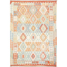 Tappeto Kilim Afghanistan Geometrico Arancio Blu 174x244 Cm