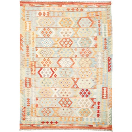 Tappeto Kilim Afghanistan Geometrico Azzurro Arancio 173x240