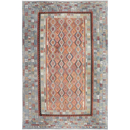 Tappeto Kilim Afghanistan Blu-grigio Terracotta 403x601 cm