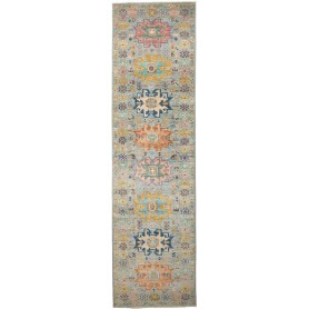 Tappeto Tribal Pakistan Medaglione Azzurro Polvere Rosa Anti