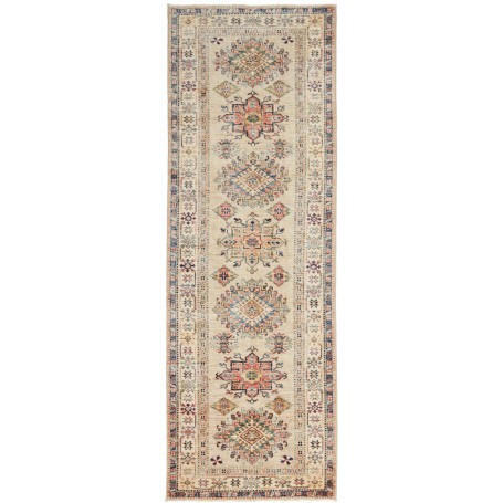 Tappeto Kazak Fine Pakistan Astratto Crema Blu 83x257 cm