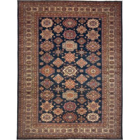 Tappeto Kazak Fine Pakistan Astratto Blu Scuro Beige 281x371
