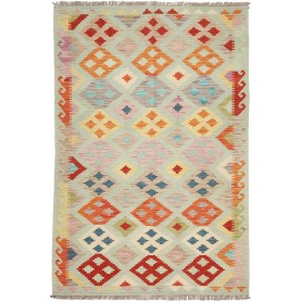 Tappeto Kilim Afghanistan Geometrico Verde Acqua Arancio 122