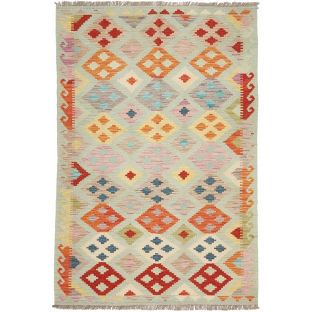 Tappeto Kilim Afghanistan Geometrico Verde Acqua Arancio 122
