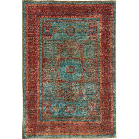 Tappeto Mamlouk Pakistan Medaglione Turchese Rosso Mattone E