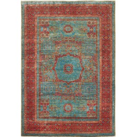Tappeto Mamlouk Pakistan Geometrico Turchese Rosso Antico 12