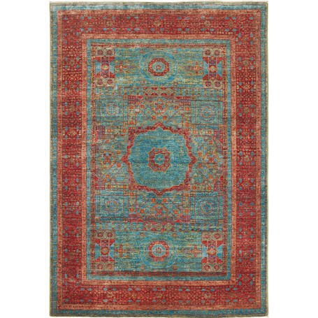 Tappeto Mamlouk Pakistan Geometrico Turchese Rosso Antico 12