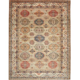 Tappeto Kazak Fine Pakistan Astratto Verde Salvia Rosso Terr