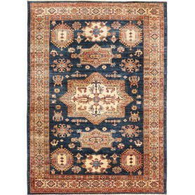 Tappeto Kazak Fine Pakistan Cornice Blu Profondo Crema 146x2