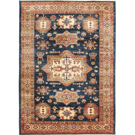 Tappeto Kazak Fine Pakistan Cornice Blu Profondo Crema 146x2