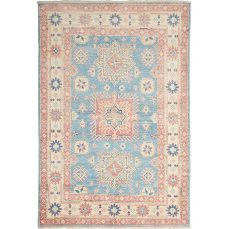 Tappeto Kazak Afghanistan Geometrico Blu Ceruleo Crema 122x1