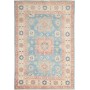 Tappeto Kazak Afghanistan Geometrico Blu Ceruleo Crema 122x1