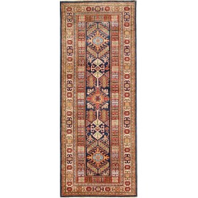 Tappeto Kazak Fine Pakistan Astratto Blu Rosso 77x200 cm