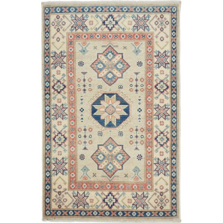 Tappeto Kazak Afghanistan Geometrico Crema Blu Navy 78x125 c