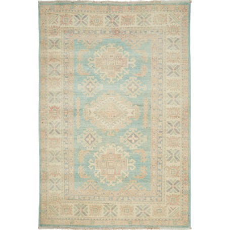 Tappeto Kazak Afghanistan Medaglione Verde Acqua Tenue Panna