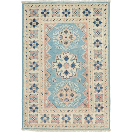 Tappeto Kazak Afghanistan Astratto Azzurro Crema 63x92 cm