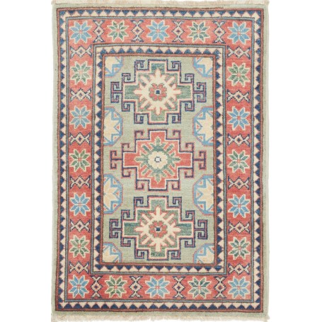 Tappeto Kazak Afghanistan Geometrico Verde Salvia Terracotta