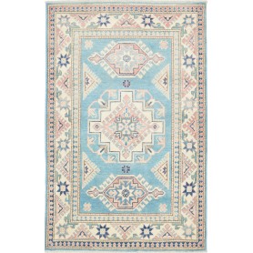 Tappeto Kazak Afghanistan Geometrico Azzurro Acquamarina 100