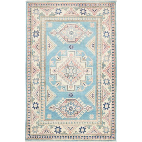 Tappeto Kazak Afghanistan Geometrico Azzurro Acquamarina 100