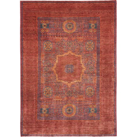 Tappeto Mamlouk Pakistan Geometrico Rosso Terracotta Blu Den