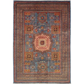 Tappeto Mamlouk Pakistan Geometrico Blu Petrolio Rosso Terra