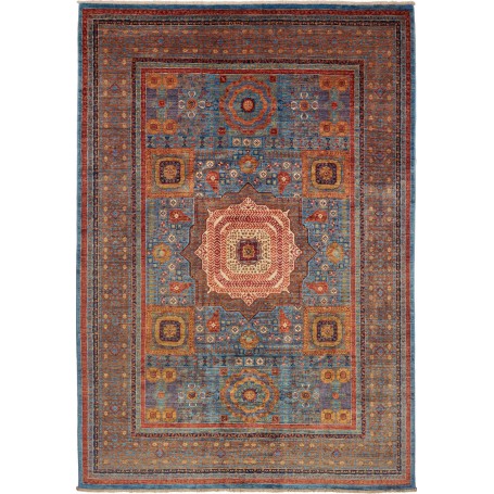 Tappeto Mamlouk Pakistan Geometrico Blu Petrolio Rosso Terra