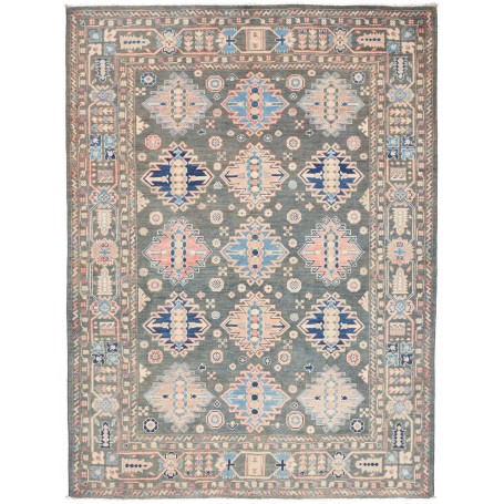 Tappeto Kazak Afghanistan Astratto Verde Petrolio Corallo Te
