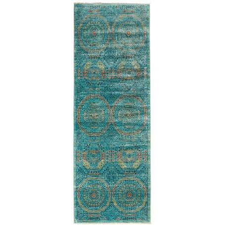 Tappeto Mamlouk Pakistan Astratto Turchese Di Ruggine Oro E