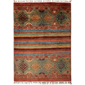 Tappeto Samarkand Pakistan Geometrico Verde Acqua Terracotta