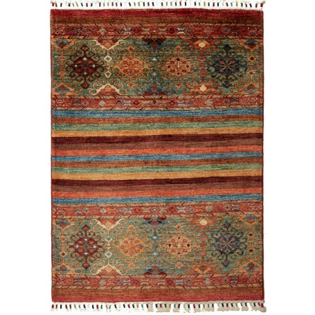 Tappeto Samarkand Pakistan Geometrico Verde Acqua Terracotta