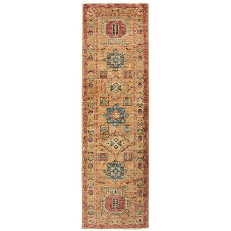 Tappeto Kazak Fine Pakistan Geometrico Arancio Bruciato Blu