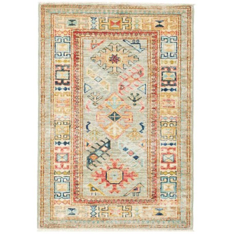 Tappeto Kazak Fine Pakistan Geometrico Grigio-blu Ocra 63x93