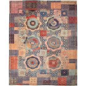 Tappeto Mamlouk Pakistan Geometrico Blu Polvere Pesca 281x35