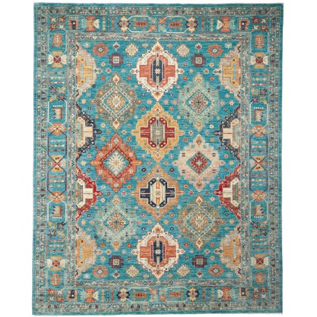 Tappeto Tribal Pakistan Geometrico Turchese Arancione Terrac