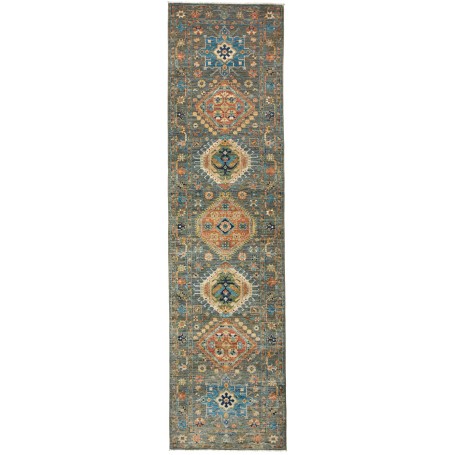 Tappeto Tribal Pakistan Geometrico Verde Petrolio Arancio 80