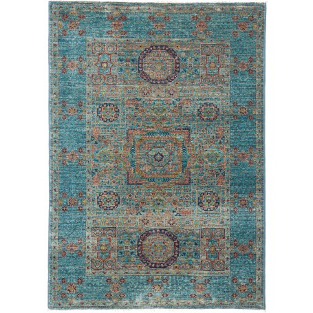 Tappeto Mamlouk Pakistan Geometrico Blu Pavone Turchese 81x1
