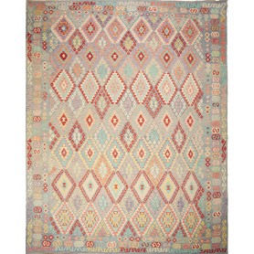 Tappeto Kilim Afghanistan Geometrico Grigio-azzurro Turchese