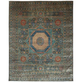 Tappeto Mamlouk Pakistan Geometrico Turchese Petrolio Beige