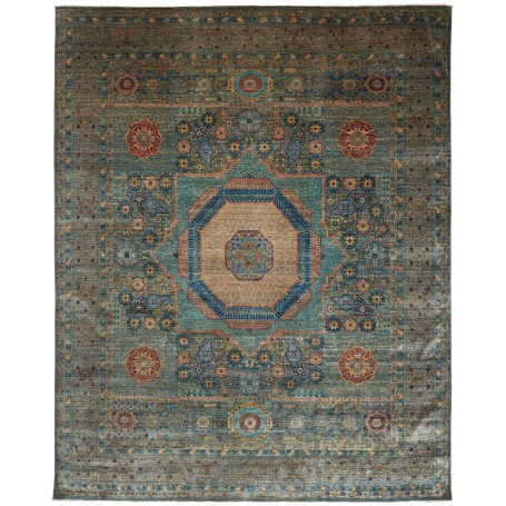 Tappeto Mamlouk Pakistan Geometrico Turchese Petrolio Beige