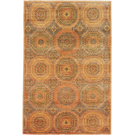 Tappeto Mamlouk Pakistan Geometrico Ocra Arancio Marrone Blu