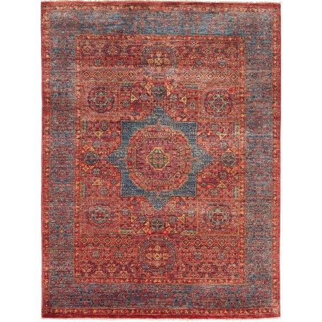Tappeto Mamlouk Pakistan Medaglione Rosso Terracotta Blu Den