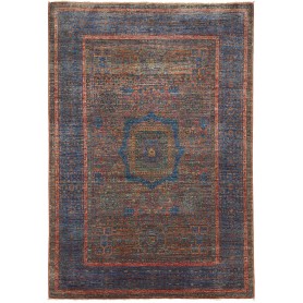 Tappeto Mamlouk Pakistan Geometrico Blu Marrone Ruggine Verd