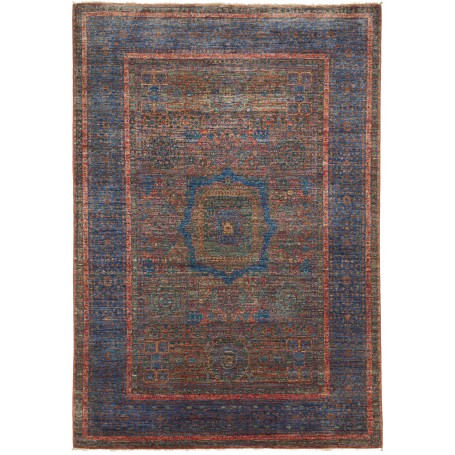 Tappeto Mamlouk Pakistan Geometrico Blu Marrone Ruggine Verd