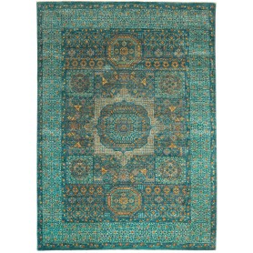 Tappeto Mamlouk Pakistan Geometrico Turchese Oro Ocra 157x20