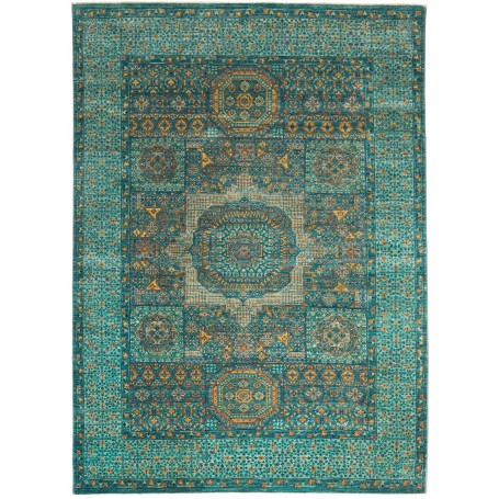 Tappeto Mamlouk Pakistan Geometrico Turchese Oro Ocra 157x20
